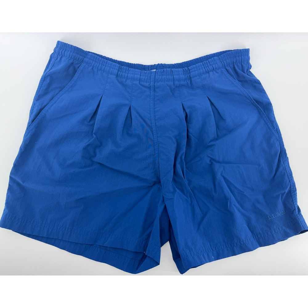 LL Bean Vintage Royal Blue Nylon Pleated Shorts Womens Small Made in USA